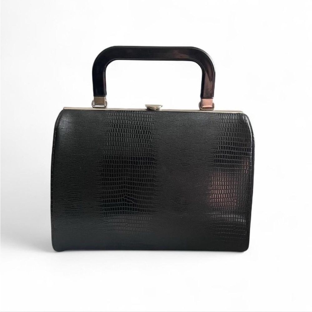 Vintage Dover Black Crocodile Embossed Faux Leather Top Handle Purse